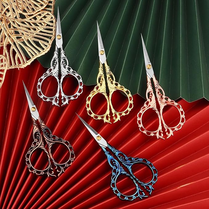 Small Scissors Vintage European Style Scissors Stainless Steel for Cross Stitch Cutting Embroidery Sewing Handcraft Craft Art Work DIY Tool, Silver