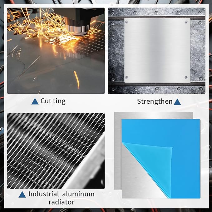 Amyhill 12 Pcs 6061 T651 Aluminum Sheet Metal 12 x 12 x 1/64 (0.02") Inch Thin Flat Aluminum Plate Panel Covered with Protective Film, Welding Practice Heat Treatable for Crafting Industry
