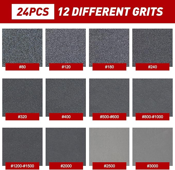 24 Pcs Sanding Sponge 240 Grit, Washable & Reusable Sanding Blocks for Wood, Metal, Drywall, Glazing, Wet Dry Sandpaper for Smooth Finishing