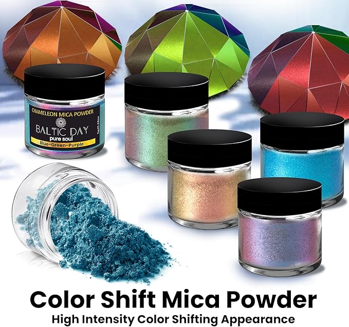Chameleon Mica Powder, 28 Jars of Color Shift Mica Powder Set - Color Shifting Mica for Epoxy Resin, Tumbler - Chrome Pigment for Nails, Painting, Slime - Chameleon Pigment - Holographic Mica Powder