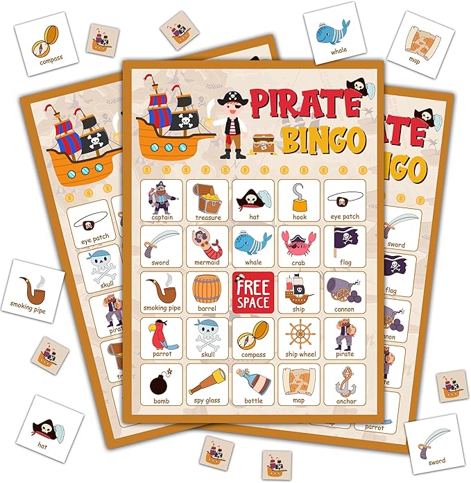 Pirate Party Game - Bingo Cards for Adults, 24 Players