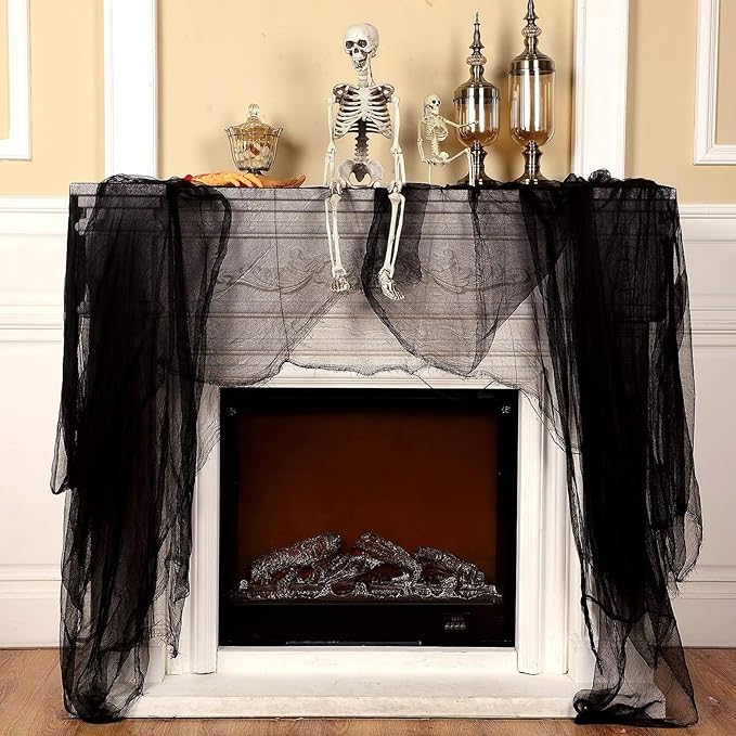 Boao Halloween Cheese cloth 39.37 x 393.7 Inch Black Cheesecloth Roll for Crafts Large Cotton Muslin Gauze Fabric for Halloween Outdoor & Indoor Spooky Decoration