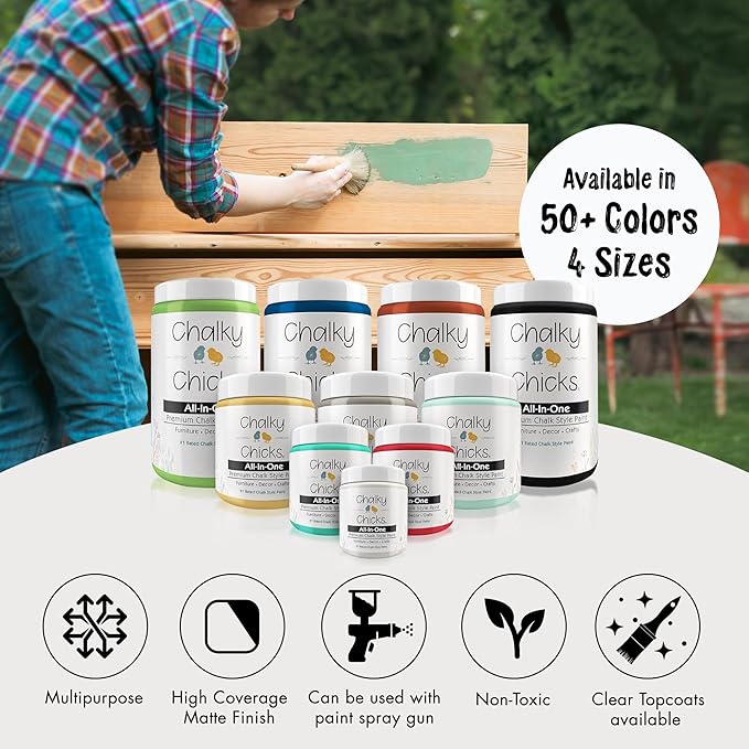 Chalky Chicks All-in-One Chalk Paint for Furniture or Cabinet - 16 Fl Oz - Matte Finish CottonTail White for Metal, Wood Furniture Paint - No Sanding All-in-One for Home Decor & Crafts, USA Made