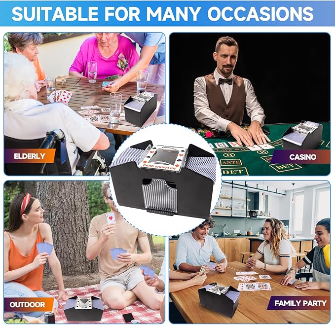 GSE Games & Sports Expert 4-Deck Automatic Card Shuffler, AC/DC-Power & Battery-Operated Shuffler Machines for Playing Cards, Blackjack, Texas Hold'em, Canasta, Bridge, UNO