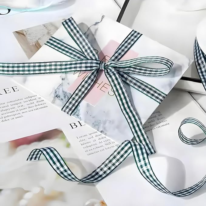 Classic Gingham Checkered Ribbon, Assorted Colors Premium Polyster Plaid Checkered Craft Ribbon for Gift Wrapping, DIY Projects, Hair Bows,Scrapbooking & Party Decor (Black, 3/8x50Yd)