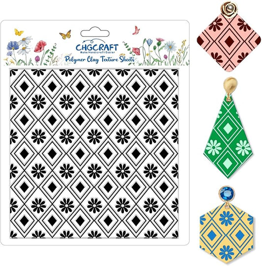 CHGCRAFT Plaid Pattern Polymer Clay Texture Sheets Rhombus Style Silicone Texture Stamp Clay Texture Mat Modeling Pattern Pad Sheets for Jewelry and Earrings Tools, 5.5x5.5 inch