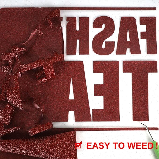 FUNKAKA Glitter Red HTV Heat Transfer Vinyl Rolls, 12" x 25ft PU Iron on Vinyl for T-Shirt Red Glitter HTV Vinyl for All Cutter Machines Easy to Cut & Weed for Heat Vinyl Design