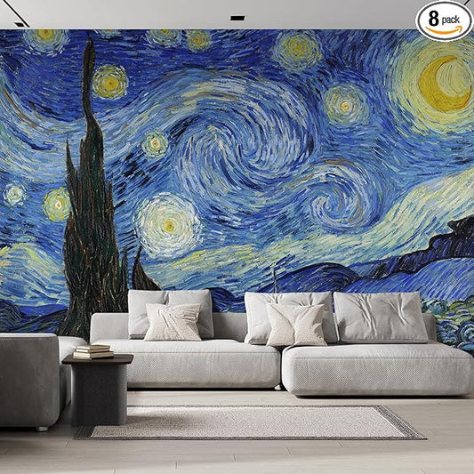 wall26 Starry Night by Vincent Van Gogh Dutch Impressionism 20th Century Artist Peel and Stick Large Wall Mural, Removable Wallpaper, Home Decor - 132x192 inches