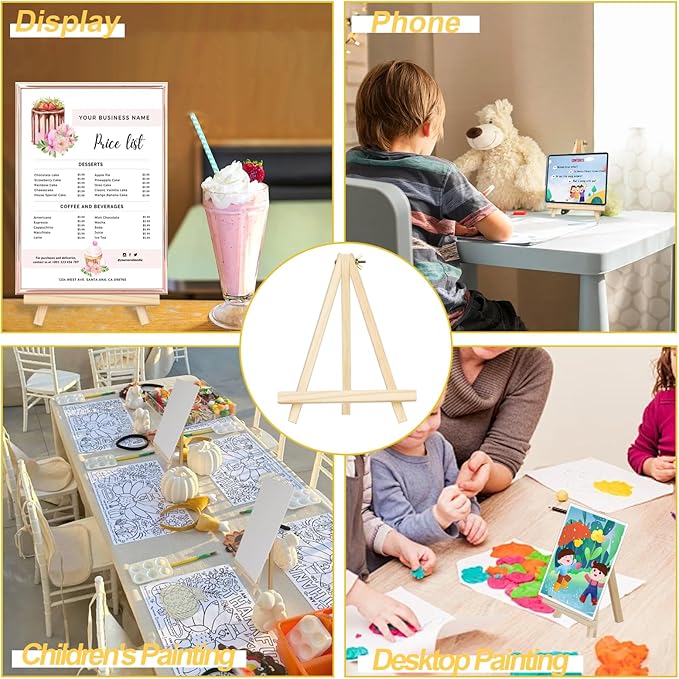 Mini Easels 12 Pack, Small Easels for Painting 24cm/9 Inch, Folding Design, Small Easel with 12 Palettes and 60 Brushes, Suitable for Outdoor Painting Party