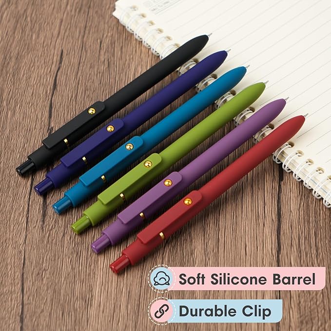 Ddaowanx Colorful Gel Pens, 0.5mm Fine Point Retractable,Multi Colored Pens for Journaling and Sketching,School Supplies,Stuffers for Teens, Gifts for Women (6Pcs-Vintage Colors)