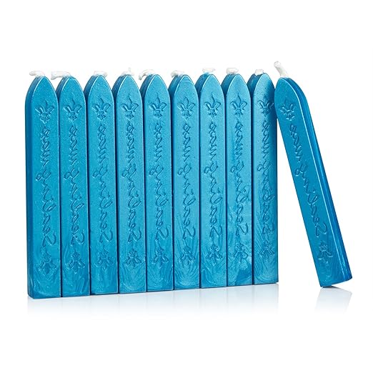 Mceal Sealing Wax Stick with Wick Flower De Luce of France Retro 10 Pieces Pack(Sky Blue)