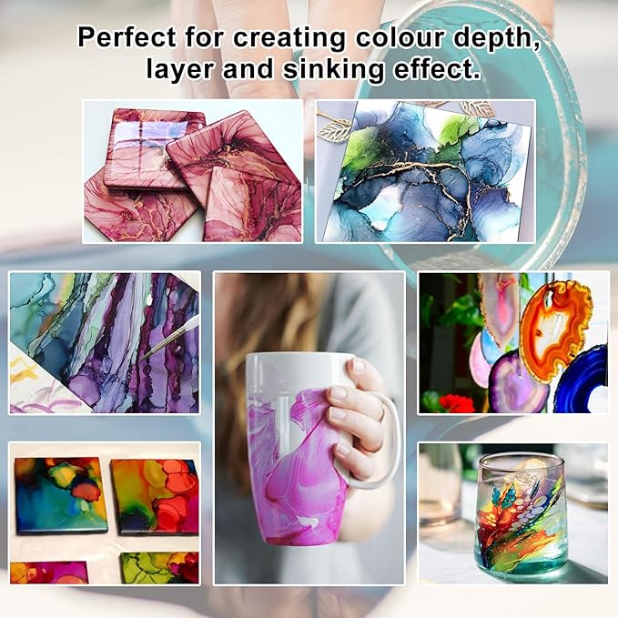 FansArriche Alcohol Inks for Resin, 64 Colors High Concentrated Alcohol Ink Set for Epoxy Resin, Alcohol-Based Resin Ink for Coasters, Fluid Painting Crafts, Tumbler Making, 10 ml Each