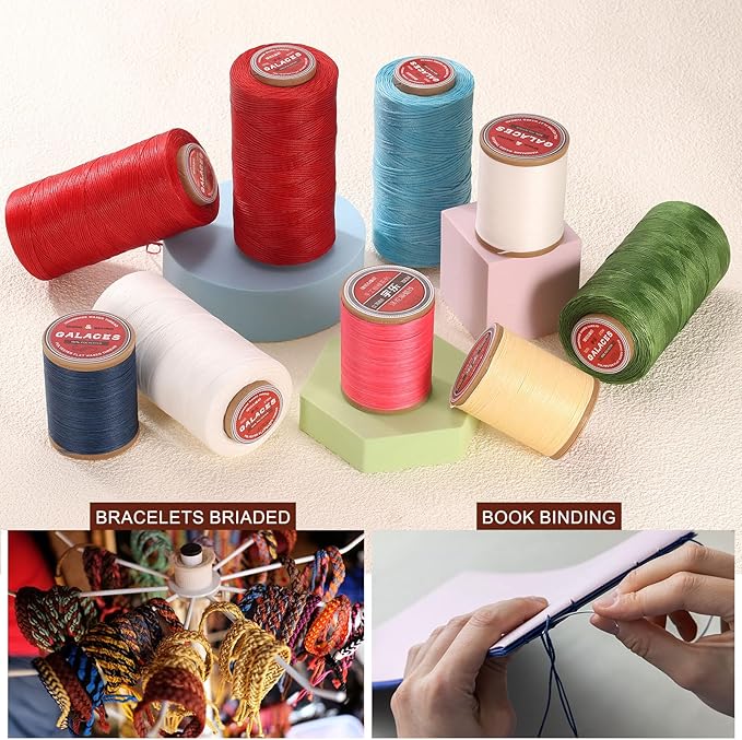 uxcell Flat Leather Sewing Waxed Thread, 140m / 153 Yards Polyester Wax String, 300D Wax Stitching Cord for Leather Crafts, Bookbinding, Bracelets Braided, Apricot