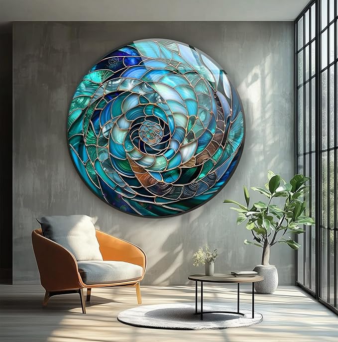 My Photostation.com 31.5''(80cm) Diameter Ocean Vortex Spiral Round Glass Wall Art Tempered Glass Printing Wall Decor Large Wall Art Wall Hangings