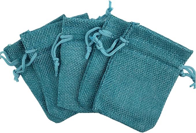 Palmhomee Pack of 25 Burlap Gift Bags with Drawstring Linen Jewelry Pouches Wedding Hessian Jute Bags for Birthday Jewelry and Treat Pouches Party Wedding Favors Gift Art and DIY Craft (2.8x3.6 Inch, Peacock Blue)