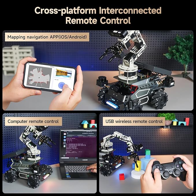 Yahboom ROS2 Robot Kit with Jetson Orin NX 8GB Super Large AI Model with 6DOF Robotic Arm, 7-inch HD Display,AI Voice Interaction Module Support AI Vision App Control