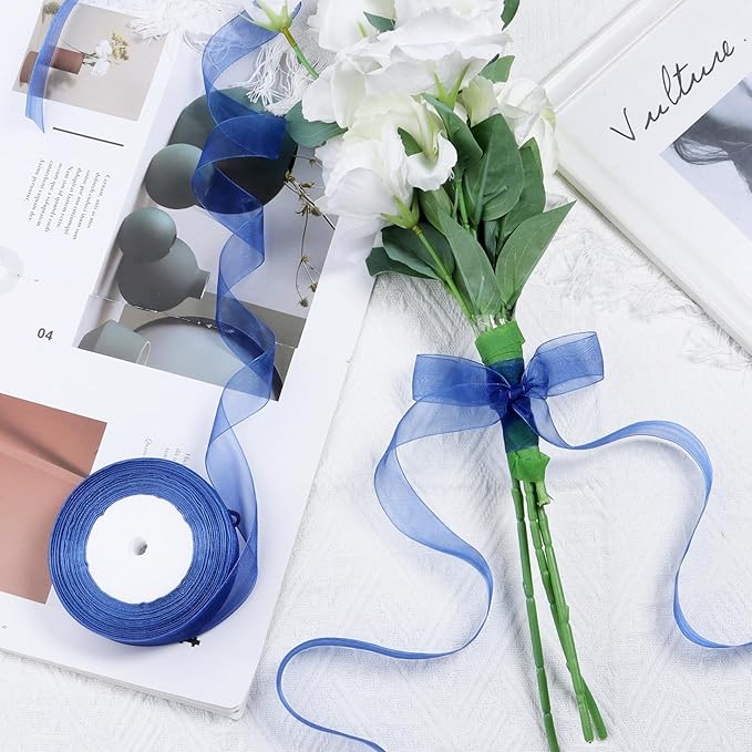 Ribbon for Gift Wrapping 3/4 inch Blue Sheer Organza Ribbon for Flower Bouquet Tulle Thin Chiffon Ribbons for Wedding Invitations Christmas Halloween Presents Decorations Crafts 50 Yards