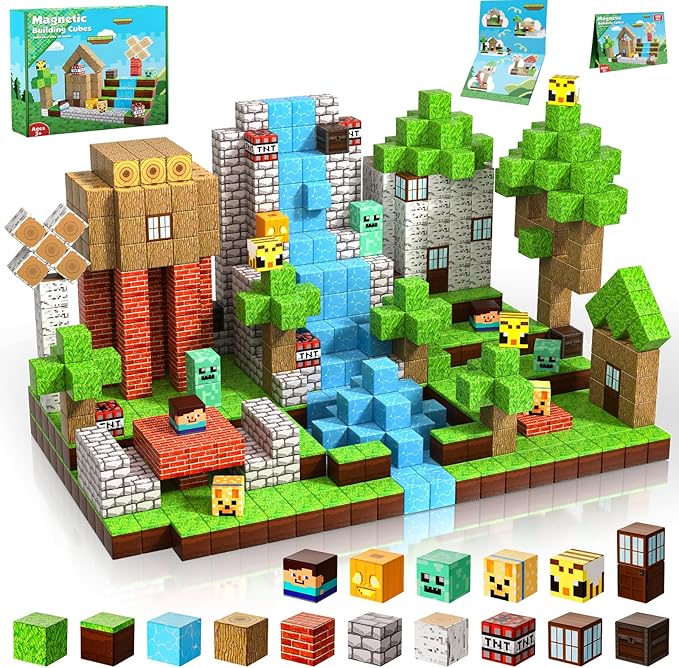 Magnetic Blocks-100PCS Magnetic Building Blocks Magnet Cube Toys Stacking, Build Forest World Set, STEM Montessori Sensory Toys for Kids Boys Girls Age 3 4 5 6 7 8 9 10 Birthday Gifts