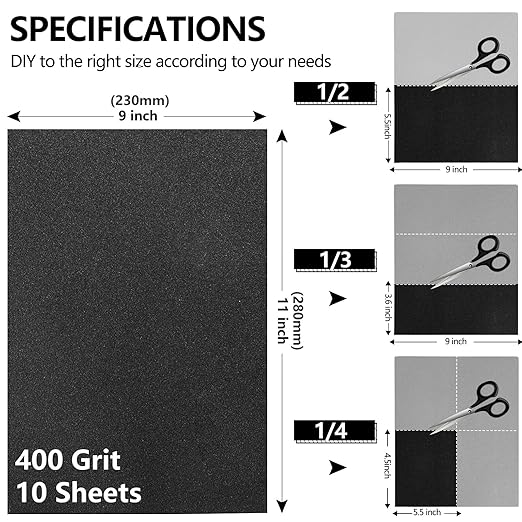 400 Grit Sandpaper, 9 x 11 Inch Wet Dry Sand Paper Hand Abrasive Sanding Sheets for Wood Metal Automotive Sanding and Polishing - 10 Sheets