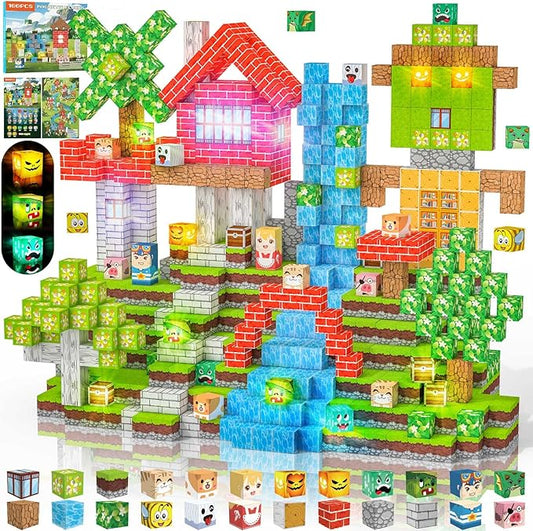 Magnetic Blocks 100 PCS Magnetic Building Blocks, 3+ STEM Montessori Sensory Toys, Magnetic Cube for for 3 4 5 6 7 8 9 10 11 12 8-12 Years Old Boys & Girls Birthday Gifts