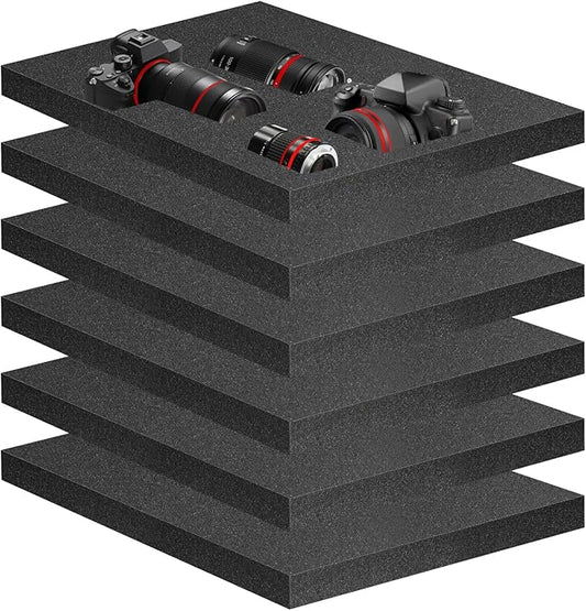 Eunice 6Pcs Polyurethane Foam Sheets - 16 x 12 x 1.5 Inch Cuttable Foam Inserts for Cases, Packing Foam Pads for Tool Box, Camera Storage and Crafts