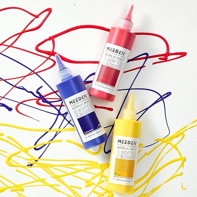 MEEDEN Mid Yellow Acrylic Paint: Matte Finish 250ml/8.45oz Soft Body Bulk Acrylic Colors in Ergonomic Bottle - Fluid Flow Art Paints for Adults Artists Canvas Art Painting