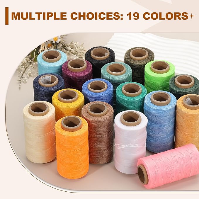 PATIKIL 284 Yard Flat Waxed Thread 150D 1mm Leather Sewing Cord for Repairing Shoes Bags Wallets Jewelry Making DIY Leather Craft, Yellow