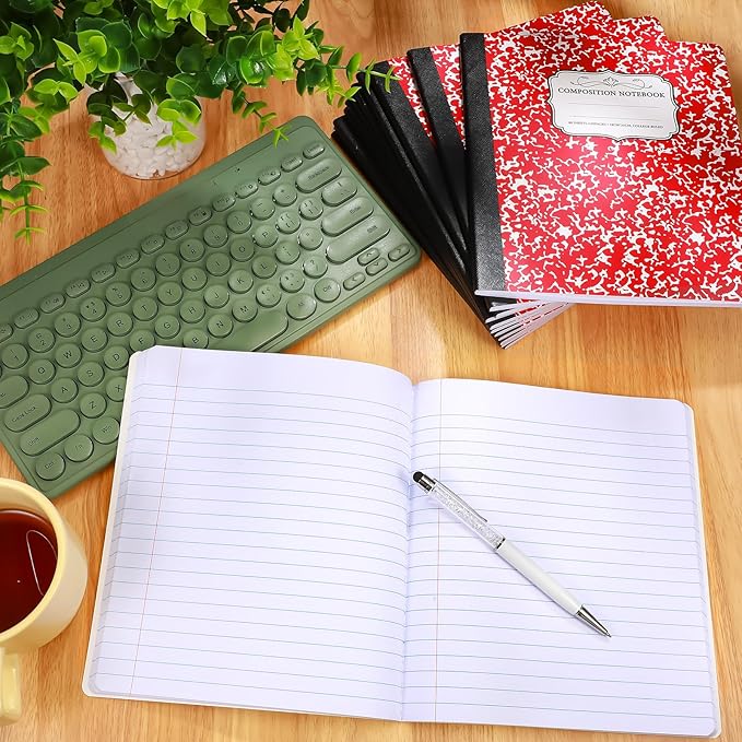 Seajan 20 Pack Composition Notebooks, Wide Ruled Paper, 7-1/2" x 9-3/4" Marble Hard Covers, 60 Sheets, Composition Notebooks Bulk for Students Back to School Adults Office Supplies(Red)