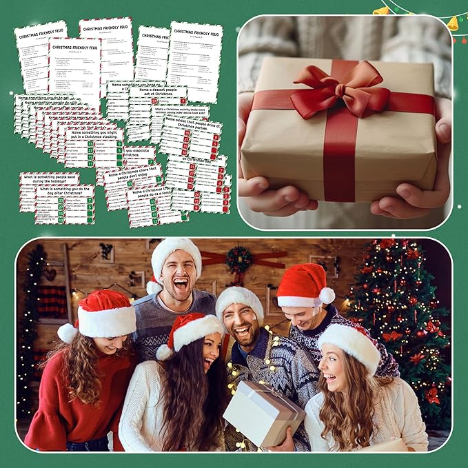 Christmas Friendly Feud Game with 2 Answer Buzzers, Holiday Feud Cards for Family Game Night Fun Trivia Quiz for Xmas Party Office Class Groups Team Building