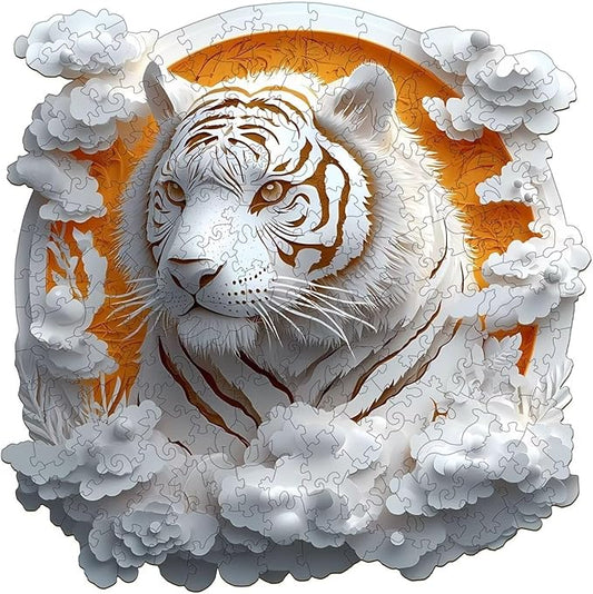 Wooden Puzzles Adults, 3D Paper Tiger Wooden Puzzles 100 Pieces, Unique Animal Shaped Wood Challenging Jigsaw Puzzles Gifts for Adults, 8.5x8.5in