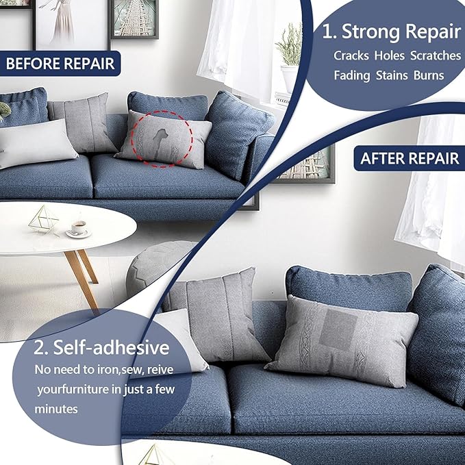 Canvas Repair Patch, 17X79 Inch Strong Sticky Fabric Repair Tape, Self-Adhesive Fabric Patch for Sofas, Tote Bags, Clothing, Car Seats, Furniture (Dark Blue, 17X79 Inch)