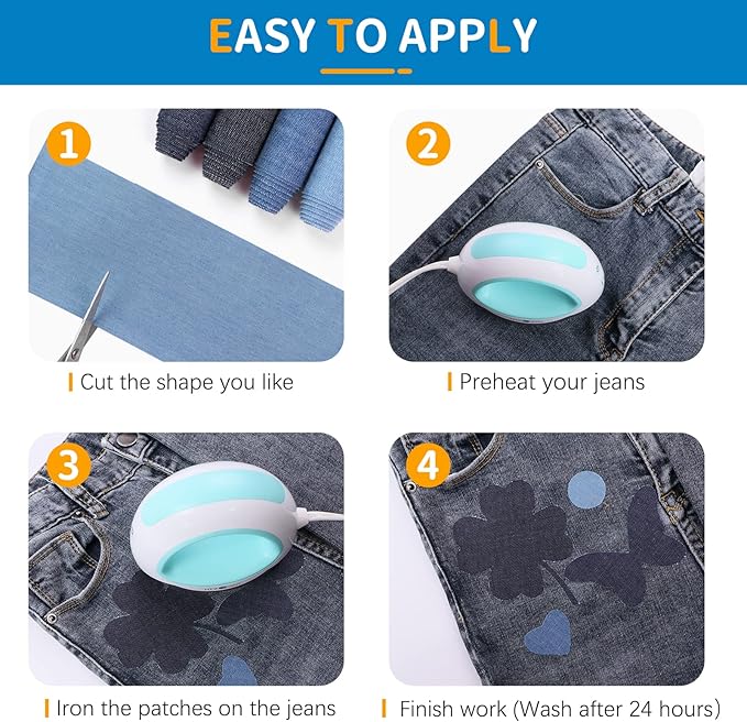 HTVRONT Iron on Patches for Clothing Repair 4 Rolls - Denim Patches for Jeans Kit 4" by 20", 4 Rolls of Iron On Denim Patches for Jeans Inside & Clothing Repair (Blue)