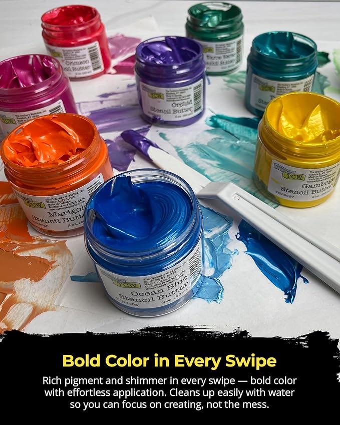 The Crafter's Workshop Stencil Butter - Celebration Acrylic Paint Set - Boutique Metallic Texture Paste for Art, Canvas, Journals, & Cards - 4 x 2oz Jars