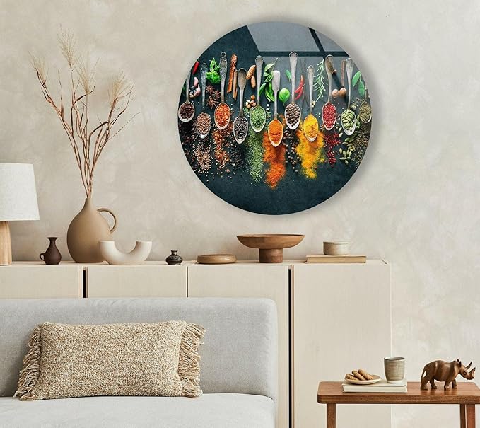 My Photostation.com 27.5''(70cm) Diameter Colorful Herbs Round Glass Wall Art Tempered Glass Printing Wall Decor Large Wall Art Wall Hangings