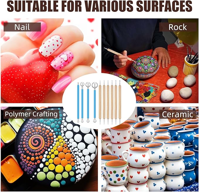 Teenyyou 6 Sets Dot Painting Tools 60 Pcs Clay Pottery Modeling Metal Embossing Tools Ceramic Clay Dotting Supplies for Painting Mandalas Pottery Art Rock