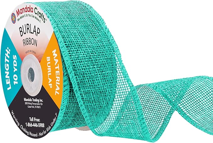 Mandala Crafts Turquoise Burlap Ribbon 1.5 Inches Wide Jute Ribbons for Crafts - 20 Yds Roll Rustic Burlap Wrap Trim Ribbons for Wreaths Bows Wedding Party Decoration