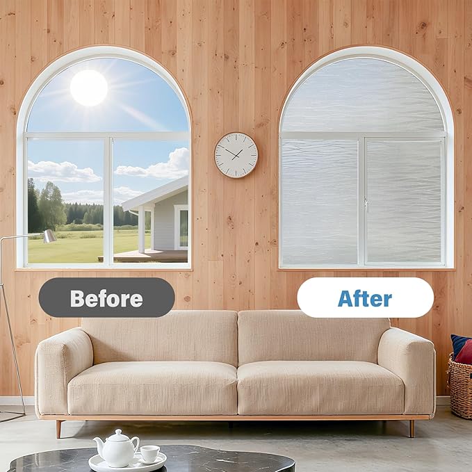 Finnez Frosted Privacy Window Film Static Cling, Non-Adhesive Decorative Cover for Glass Door & Windows, No Glue Removable Clings UV Blocking Waves Design for Home Office 35.4 x 157.4 Inches