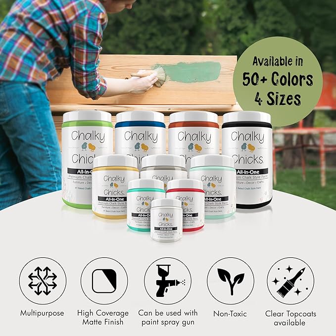Chalky Chicks All-in-One Chalk Paint for Furniture or Cabinet - 8 Fl Oz - Matte Finish Lily Pad (Green) for Metal, Wood Furniture Paint - No Sanding All-in-One for Home Decor & Crafts, USA Made