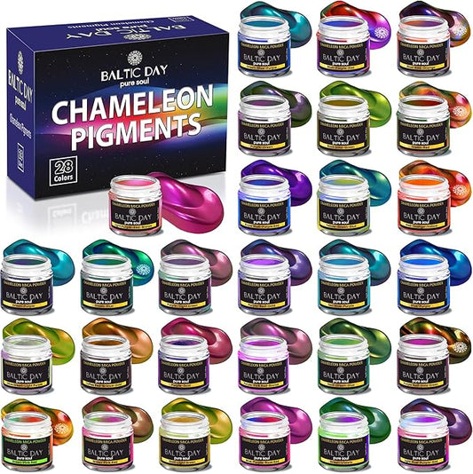 Chameleon Mica Powder, 28 Jars of Color Shift Mica Powder Set - Color Shifting Mica for Epoxy Resin, Tumbler - Chrome Pigment for Nails, Painting, Slime - Chameleon Pigment - Holographic Mica Powder