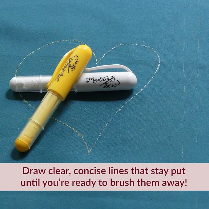 Madam Sew Fabric Chalk Markers for Sewing & Quilting | Refillable Tailors Chalk for Fabric Marking with Dosing Wheel | Ideal for Marking on Cotton, Knit, Suede [Red]