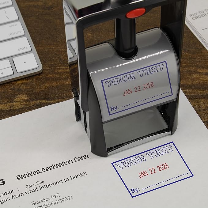 MaxMark Heavy Duty Self Inking Date Stamp with Phrase Faxed - 2 Color Blue/Red Ink