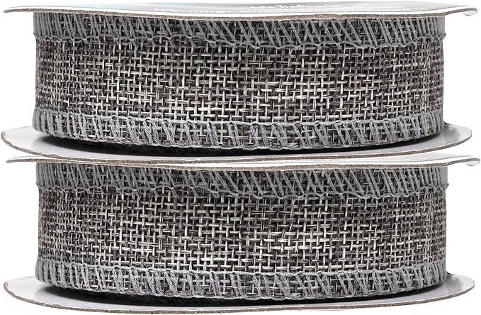 Mandala Crafts Gray Burlap Ribbon 1 Inch Wide Jute Ribbons for Crafts - 20 Yds Roll Rustic Burlap Wrap Trim Ribbons for Wreaths Bows Wedding Party Decoration