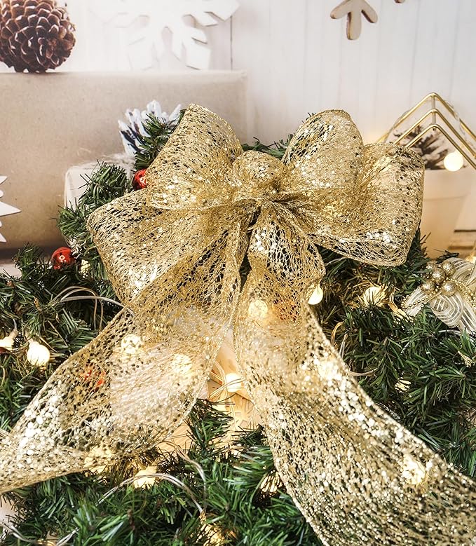 CT CRAFT LLC Sparkling Glitter Mesh Wired Ribbon 4" x 10 Yards Gold for Christmas Home Decor Bow Gift Wrapping DIY Crafts Wreath