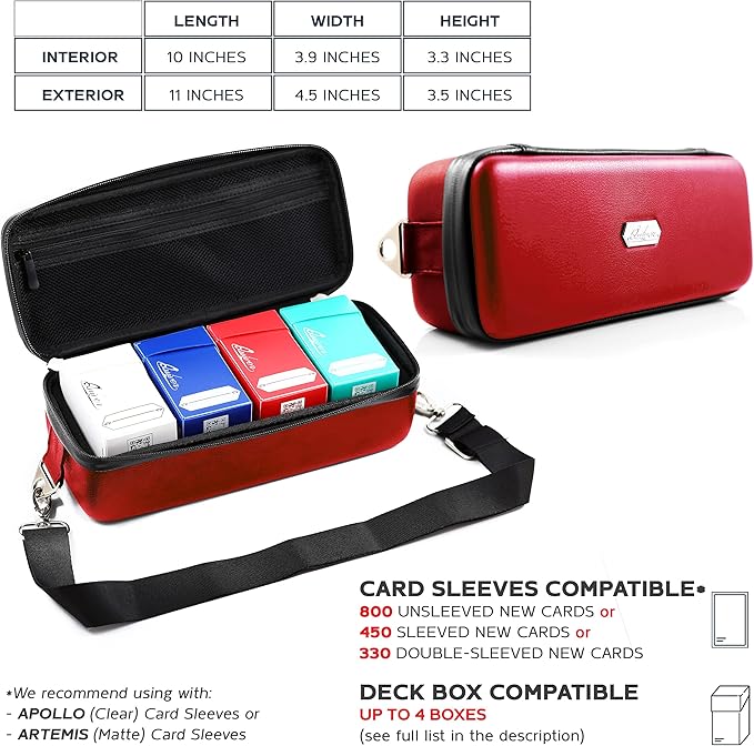 Quiver Time Red Bolt Card Carrying Case fits Pokemon Cards and other TCG Games - Storage Bag for Playing/Trading Cards and Deck Box (Straps, Dividers & 100 Apollo Card Sleeves)