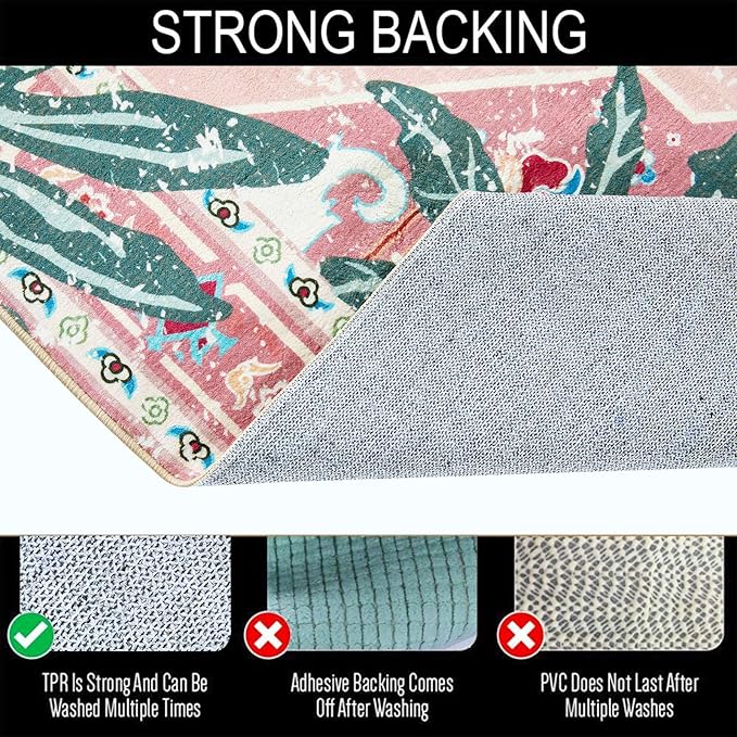 Tribal Rugs, 3x5 Pink Boho Small Area Rugs for Bathroom Kitchen Small Indoor Entryway Rug Modern Vintage Distressed Summer Tropical Jungle Carpet Non-Slip Washable