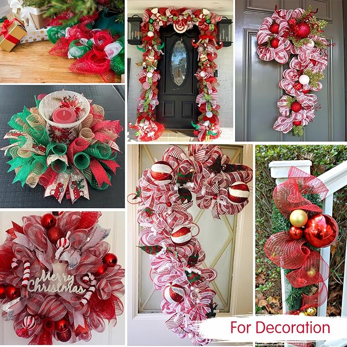 TONIFUL 2 Rolls 10 Inch Red Decorative Mesh Ribbbon Rolls, Fabric Mesh for Mesh Wreath Supplies, Front Door Wreath Crafts Tree Decor Christmas NewYears Halloween Decoration (10 yds/roll)