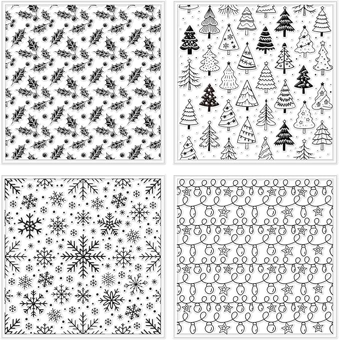 CHGCRAFT 4 Pcs Christmas Elements Polymer Clay Texture Sheets Snowflakes Silicone Texture Stamp Pine Trees Clay Texture Mat Modeling Pattern Pad Sheets for Jewelry and Earrings Tools, 5.5x5.5 inch