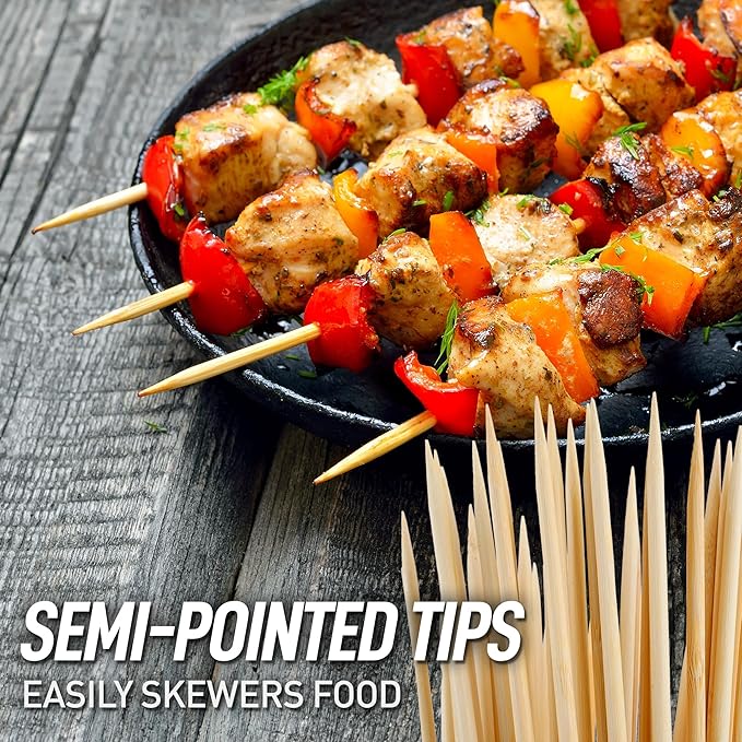 Zulay Kitchen Authentic Bamboo Skewers - 100, 8" Roasting Sticks - 5mm Heavy-Duty Bamboo Skewers - Thick Bbq Sticks - Ideal for Grilling & Camping