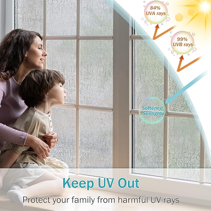 VELIMAX Rain Glass Window Film Privacy Static Window Clings Decorative Glass Sticker for Home Office Removable UV Protection Heat Control 17.7 x 157.48 inches