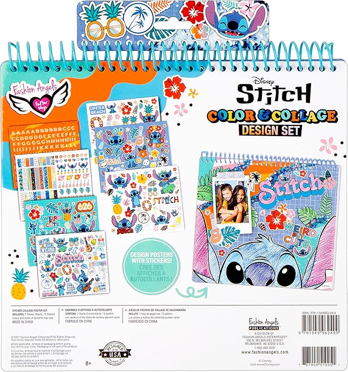 Fashion Angels Disney Stitch Color & Collage Design Set, Includes 15 Colorable Posters & 7 Sticker Sheets, Ideal Crafts Activity for Kids Ages 8 and Up